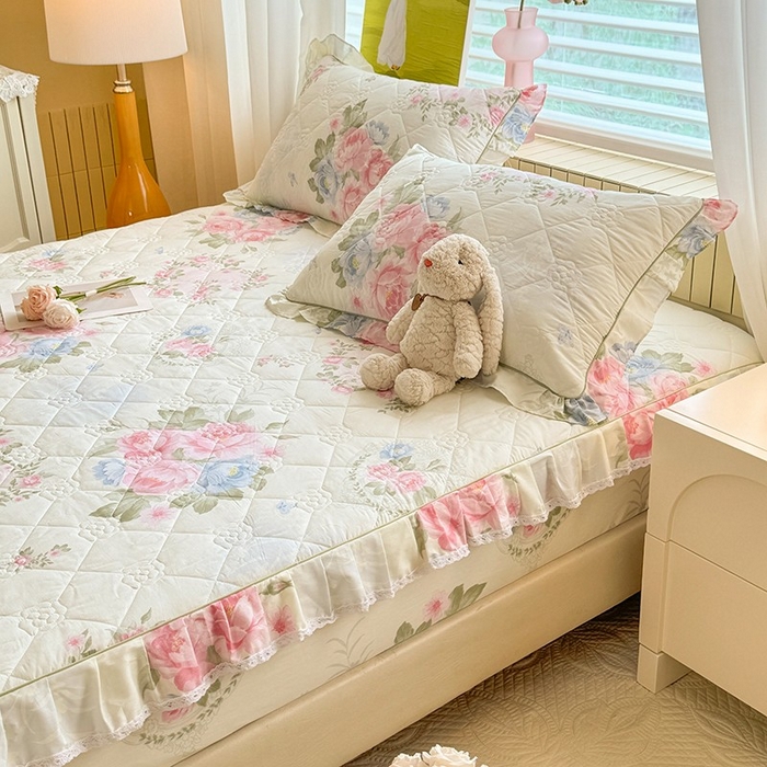 91家纺网 家纺一手货源 找家纺 美达家纺 2025新款全棉印花夹棉床笠 法尔曼玫瑰