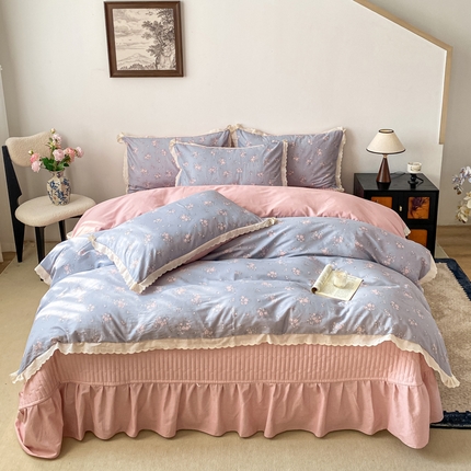 91家纺网 家纺一手货源 找家纺 （总）梦可莱家居 2025新款全棉韩版蕾丝边床盖四件套