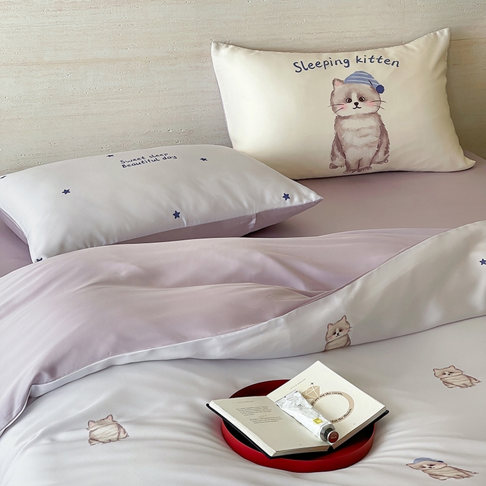 91家纺网 家纺一手货源 找家纺 （总）赫帛 2025新款60支天丝四件套-晚安小猫