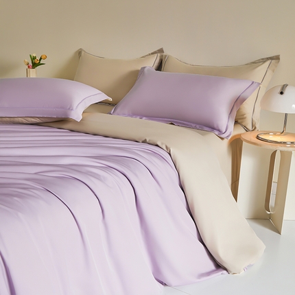 91家纺网 家纺一手货源 找家纺 （总）帛美家纺 2025春夏新款莫兰迪色40S莱赛尔双拼天丝棉四件套（提供买家秀）