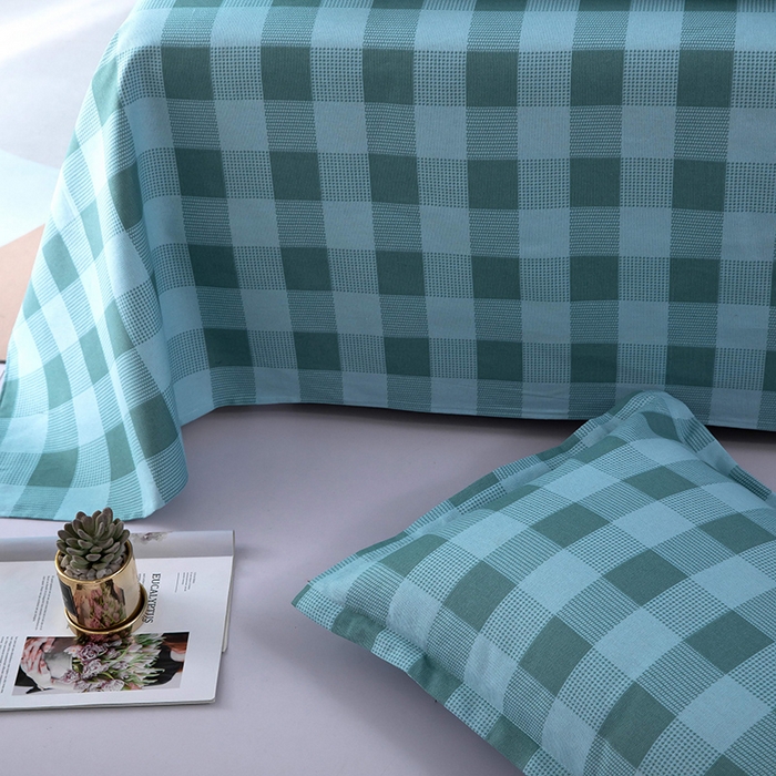 91家纺网 家纺一手货源 找家纺 帛洵2025新款原棉老粗布床单 蓝绿格