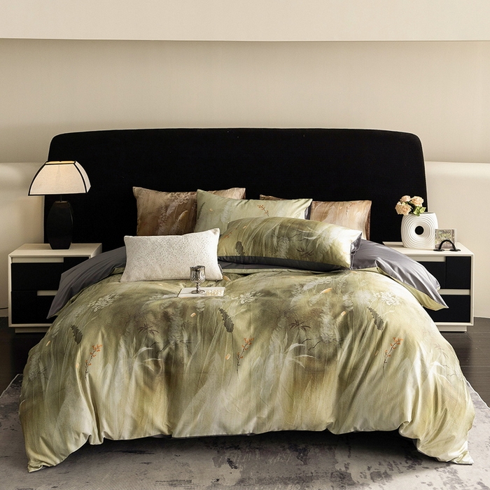 91家纺网 家纺一手货源 找家纺 立奥被业 2025新款60S数码印花四件套四件套 漠然灰