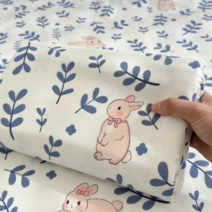 91家纺网 家纺一手货源 找家纺 眠博士2025新款全棉老粗布枕套 老粗布枕套-绿叶兔