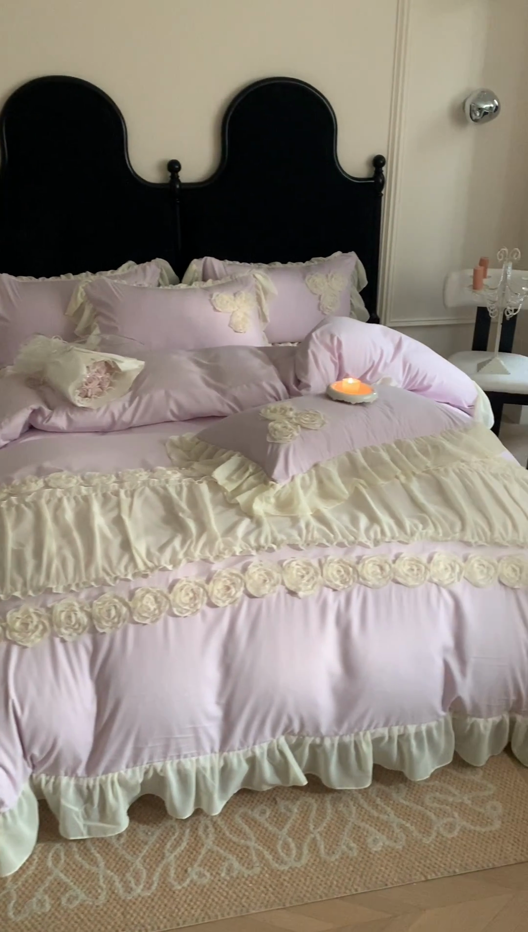 91家纺网 家纺一手货源 找家纺 （总）富盛家纺 2025新款水洗亲肤棉盘花刺绣床裙款四件套公主风四件套甜蜜蜜系列