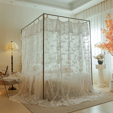 都市缘蚊帐 2025新款A902穿杆落地宫廷蚊帐烤漆支架款 902可可庄园-奶油白