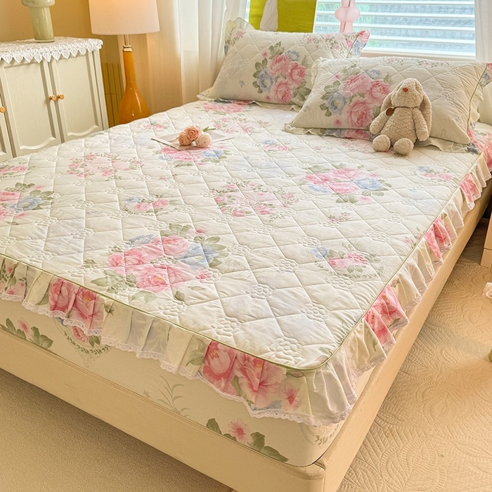 91家纺网 家纺一手货源 找家纺 美达家纺 2025新款全棉印花夹棉床笠 法尔曼玫瑰