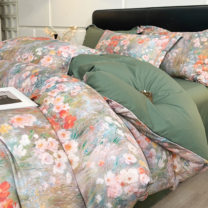 91家纺网 家纺一手货源 找家纺 帛美家纺 2025新款40S莱赛尔天丝棉数码印花四件套 翠玉纹