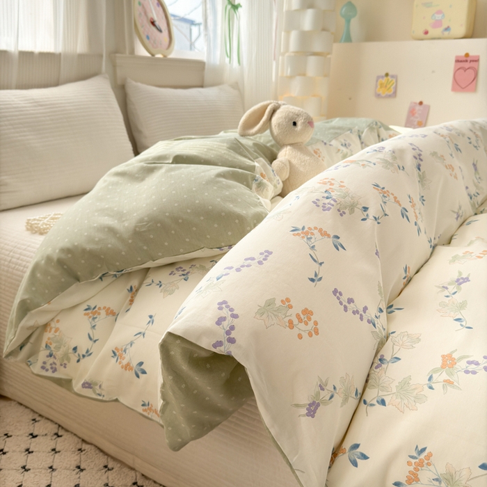 91家纺网 家纺一手货源 找家纺 清雅福 2025全棉13372小清新四件套和单被套早春系列第二批--单被套 硕果累累