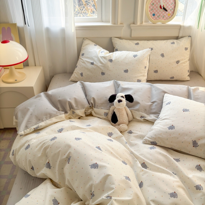 91家纺网 家纺一手货源 找家纺 清雅福 2025全棉13372小清新四件套和单被套早春系列第二批--单枕套 萌象派对