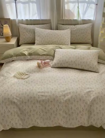 91家纺网 家纺一手货源 找家纺 清雅福 2025全棉13372小清新四件套和单被套早春系列第二批--四件套 梦回浅溪