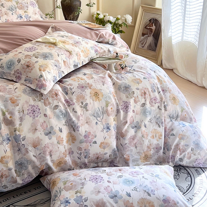 91家纺网 家纺一手货源 找家纺 梧桐树 2025新款100%全棉60S长绒棉套件 S32珍珠少女-米