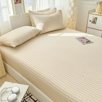 91家纺网 家纺一手货源 找家纺 眠博士2025新款 全棉双层纱 单床笠 双层纱床笠-灰咖条