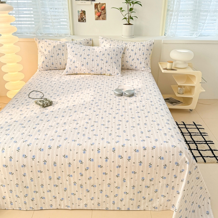 91家纺网 家纺一手货源 找家纺 眠博士2025新款全棉老粗布床单 老粗布床单-小兰花