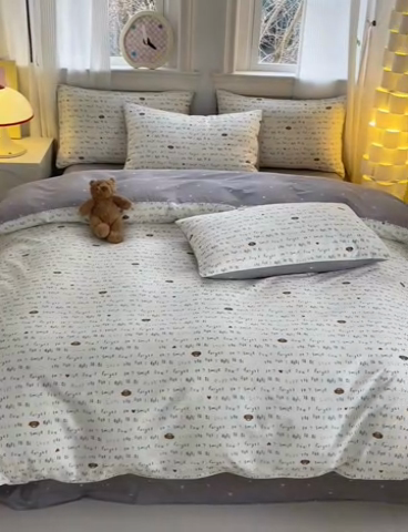 91家纺网 家纺一手货源 找家纺 清雅福 2025全棉13372小清新四件套和单被套早春系列第二批--四件套 甜心奶泡