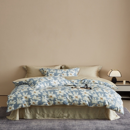 91家纺网 家纺一手货源 找家纺 顾家家居 2025新款莱塞尔数码印花四件套 叶璃