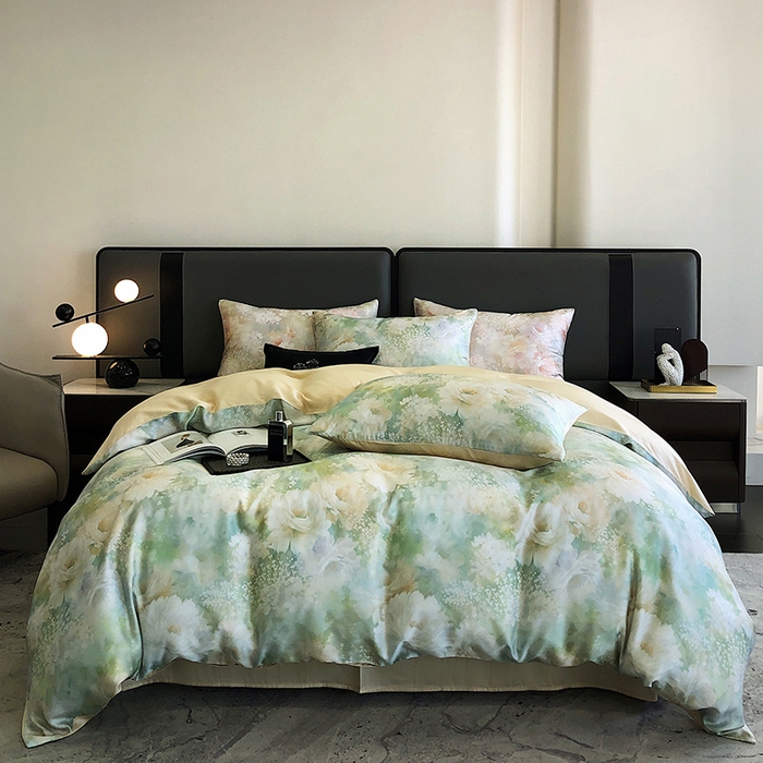 91家纺网 家纺一手货源 找家纺 立奥被业 2025年新款100%兰精天丝四件套天丝数码印花四件套 蜜合金