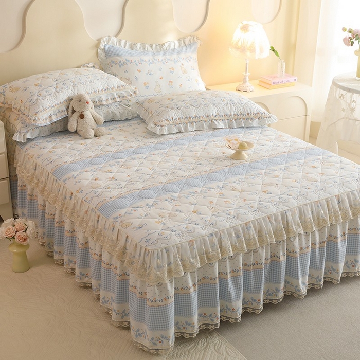 91家纺网 家纺一手货源 找家纺 美达家纺 2025新款全棉印花床裙四件套 花宠乐章-蓝