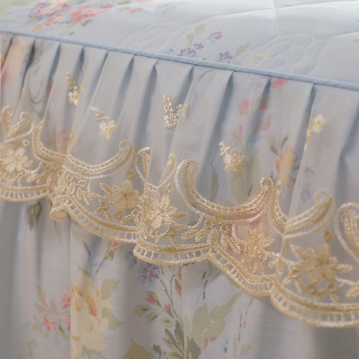 91家纺网 家纺一手货源 找家纺 美达家纺 2025新款全棉印花床裙四件套 栀夏海棠-蓝