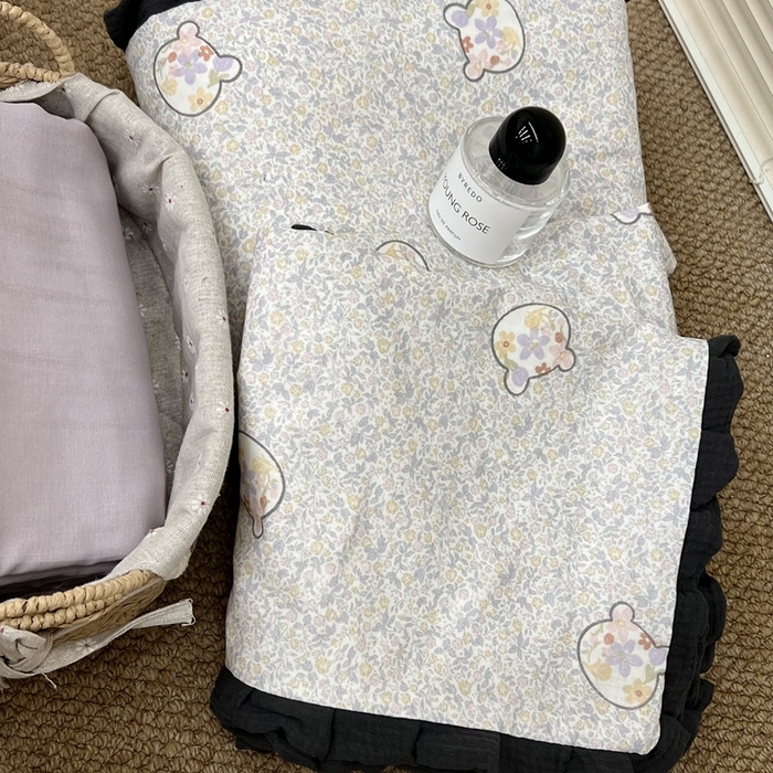 91家纺网 家纺一手货源 找家纺 荣轩 2024新款全棉印花双层纱四件套 皱皱纱花边款 曲奇绵绵