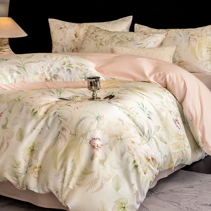 91家纺网 家纺一手货源 找家纺 立奥被业 2025新款60S数码印花四件套四件套 云馥-绿