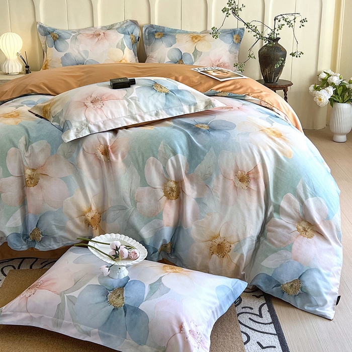 91家纺网 家纺一手货源 找家纺 梧桐树 2025新款100%全棉60S长绒棉套件 S27雅韵-蓝