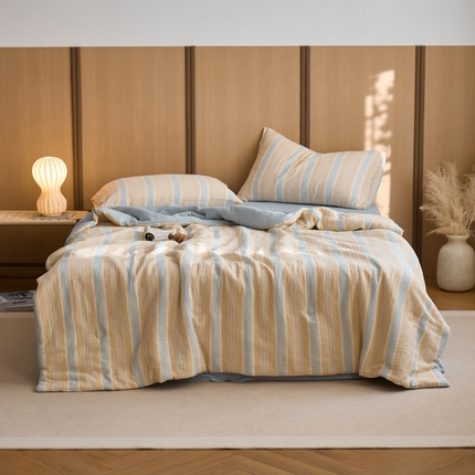 91家纺网 家纺一手货源 找家纺 （总）一加一 2025新款A类母婴级水洗全棉无印双层皱皱纱牛奶蛋白夏被四件套