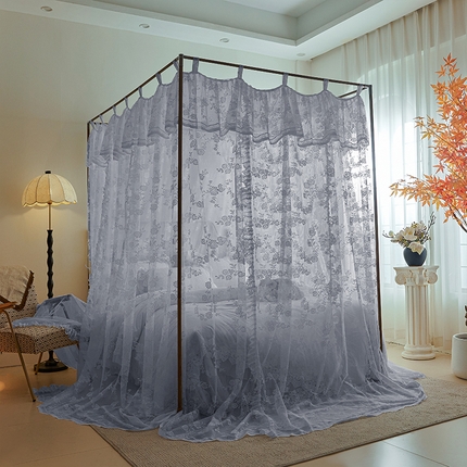 都市缘蚊帐 2025新款A902穿杆落地宫廷蚊帐烤漆支架款 902可可庄园-气质灰