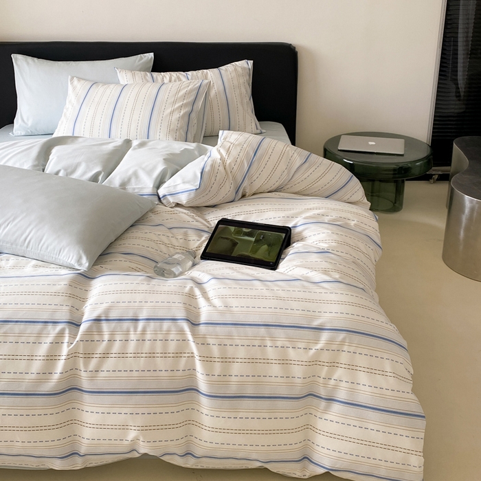 91家纺网 家纺一手货源 找家纺 帅露 2025开春新品全棉喷气13070小清新印花纯棉全棉四件套 海盐柚子