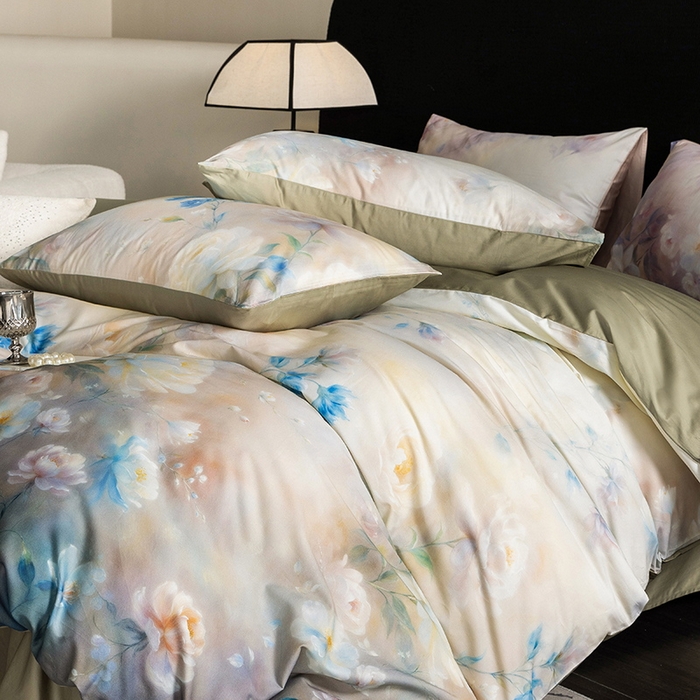 91家纺网 家纺一手货源 找家纺 立奥被业 2025新款60S数码印花四件套四件套 花仙绿