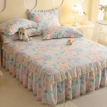 美达家纺 2025新款全棉印花单床裙 花幽兰-绿