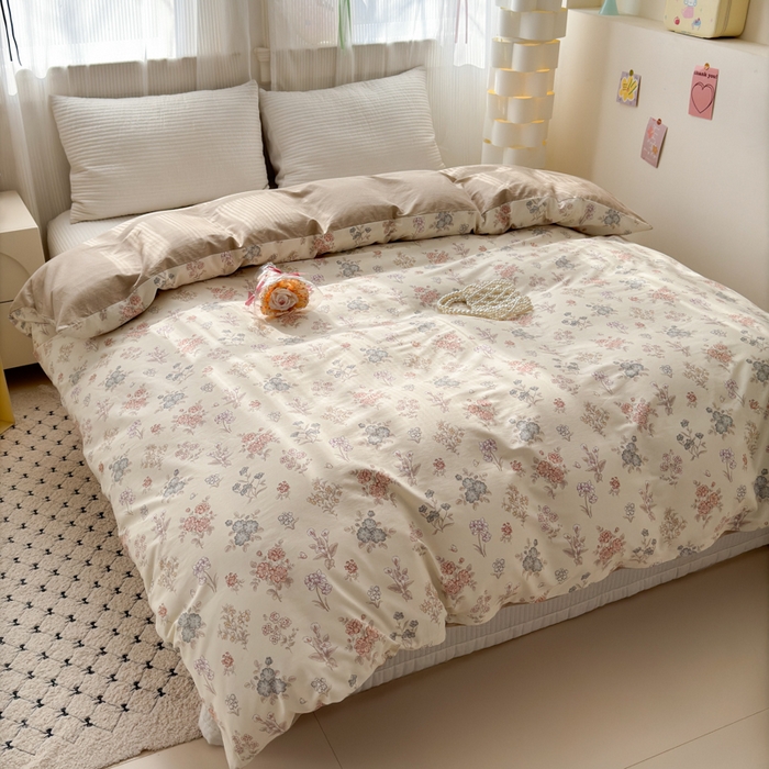 91家纺网 家纺一手货源 找家纺 清雅福 2025全棉13372小清新四件套和单被套早春系列第二批--单被套 夜伴花香·米