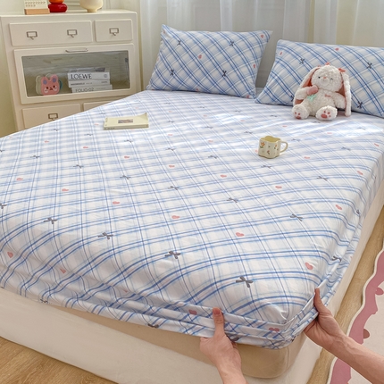 芷凡家纺 2025新款水洗云朵棉印花床笠 格子甜心