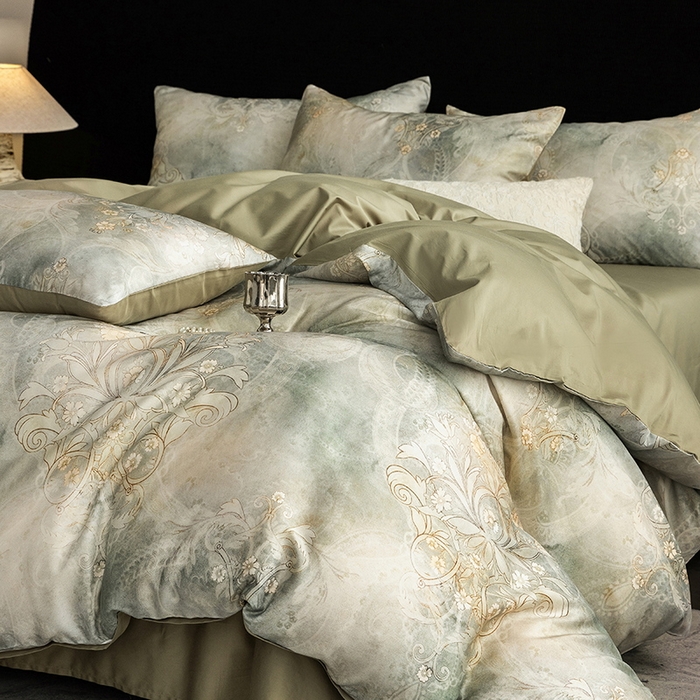 91家纺网 家纺一手货源 找家纺 立奥被业 2025新款60S数码印花四件套四件套 曼希-绿