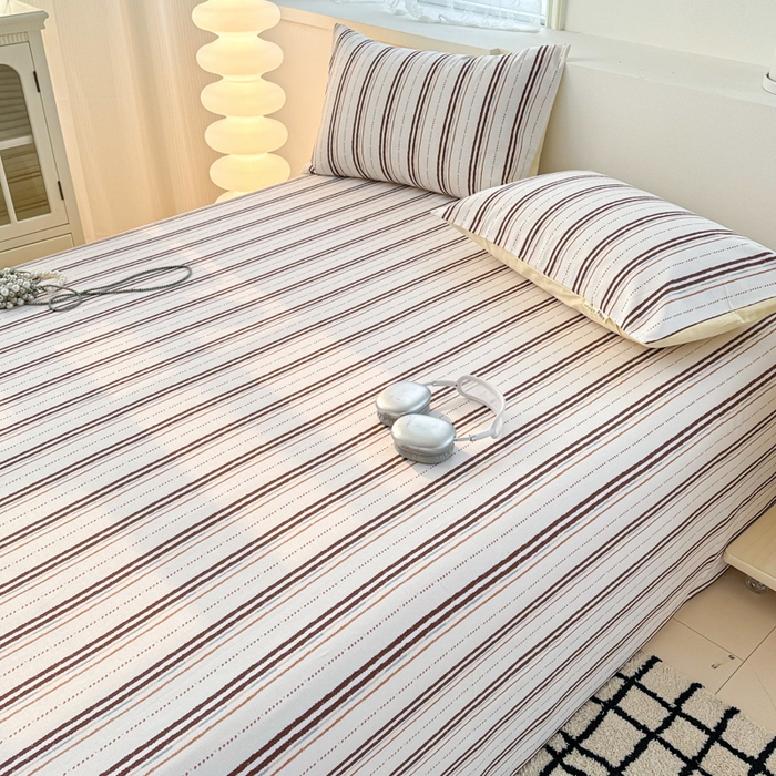 91家纺网 家纺一手货源 找家纺 眠博士2025新款全棉老粗布床单 老粗布床单-条纹咖
