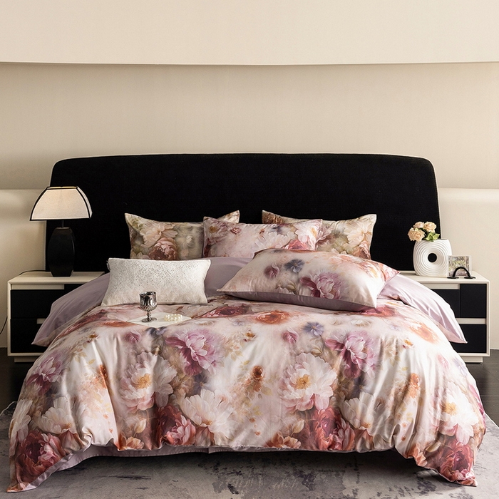 91家纺网 家纺一手货源 找家纺 立奥被业 2025新款60S数码印花四件套四件套 木兰紫