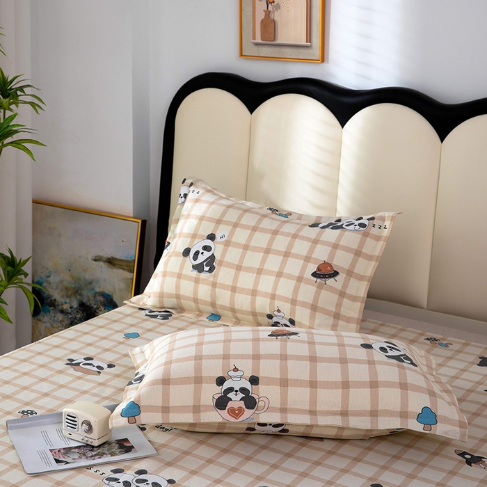 91家纺网 家纺一手货源 找家纺 帛洵2025新款原棉老粗布床单 快乐熊猫