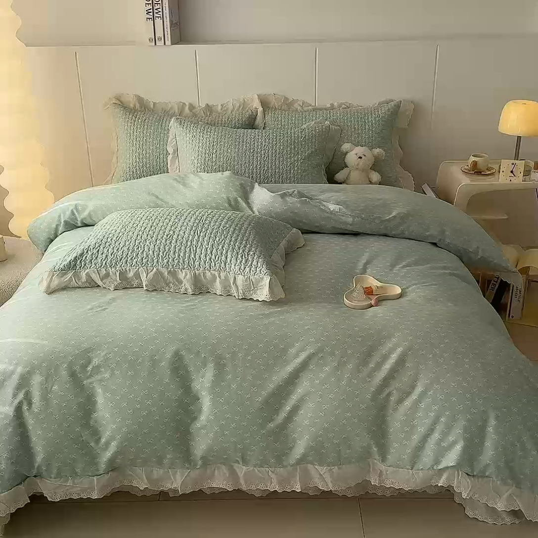 91家纺网 家纺一手货源 找家纺 添越 2024新款纯棉砂洗床盖恋曲兰