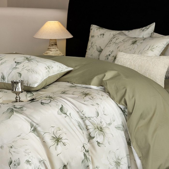 91家纺网 家纺一手货源 找家纺 立奥被业 2025新款60S数码印花四件套四件套 梵希-绿