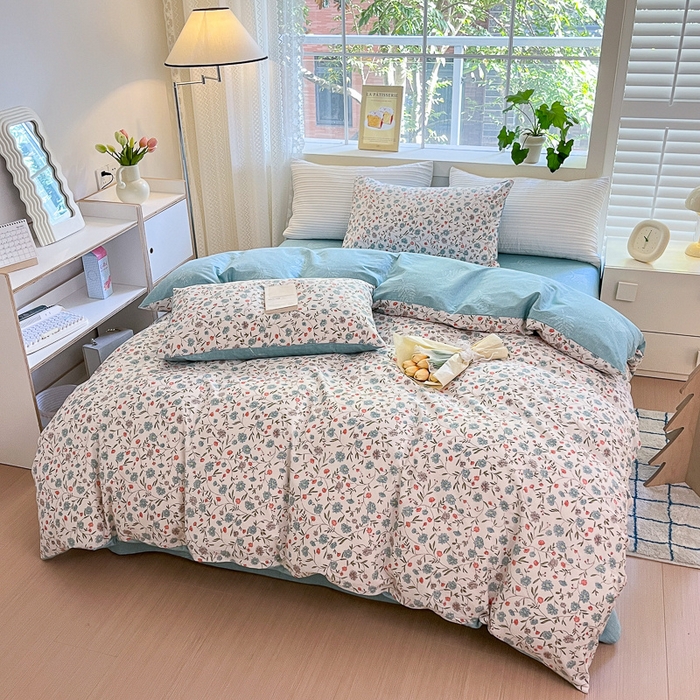 91家纺网 家纺一手货源 找家纺 清雅福 2025全棉13372小清新四件套和单被套早春系列第二批--四件套 西雅图