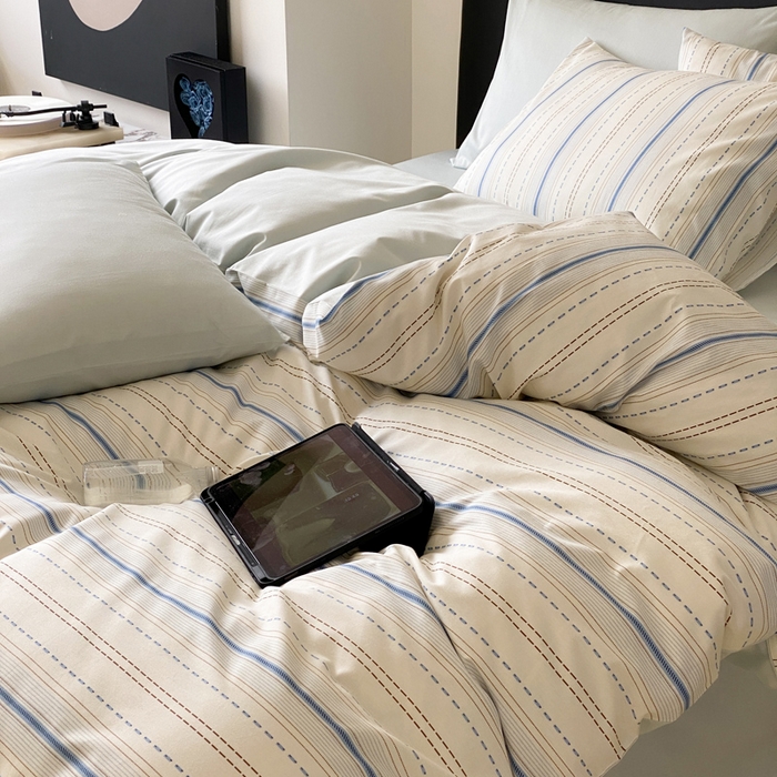 91家纺网 家纺一手货源 找家纺 帅露 2025开春新品全棉喷气13070小清新印花纯棉全棉四件套 海盐柚子