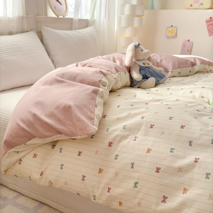 91家纺网 家纺一手货源 找家纺 清雅福 2025全棉13372小清新四件套和单被套早春系列第二批--单被套 糖果蝴蝶结