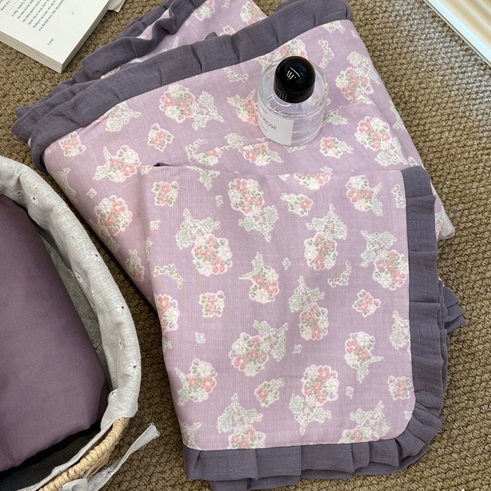 91家纺网 家纺一手货源 找家纺 荣轩 2024新款全棉印花双层纱四件套 皱皱纱花边款 喜乐