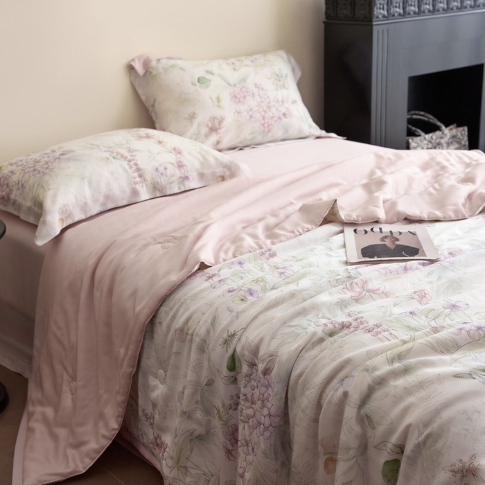 91家纺网 家纺一手货源 找家纺 黛舒家居 2025新款天丝印花夏被四件套 繁花枝恋