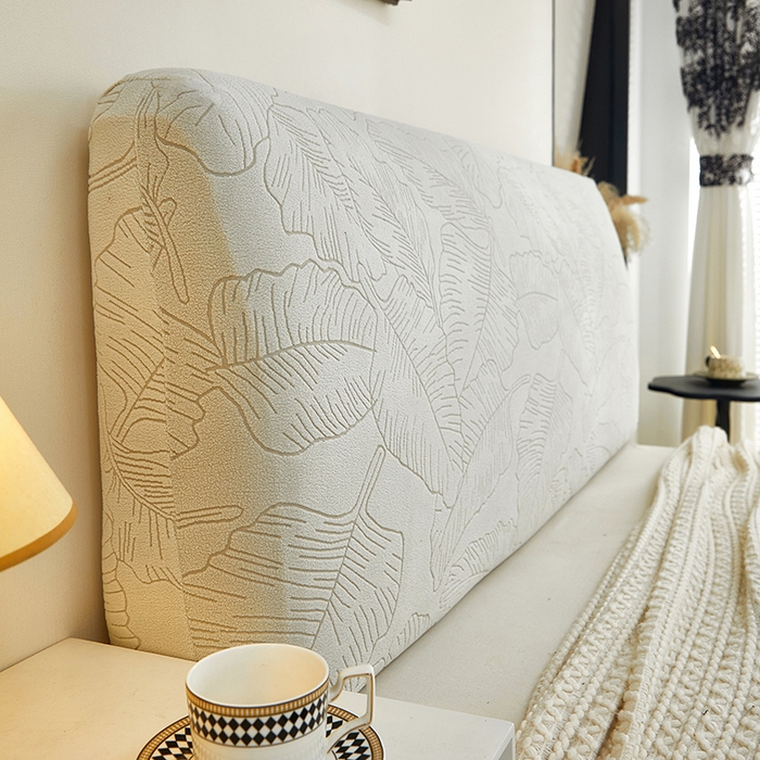 91家纺网 家纺一手货源 找家纺 逐日沙发套 2025新款提花绒床头罩-叶沙 浅灰