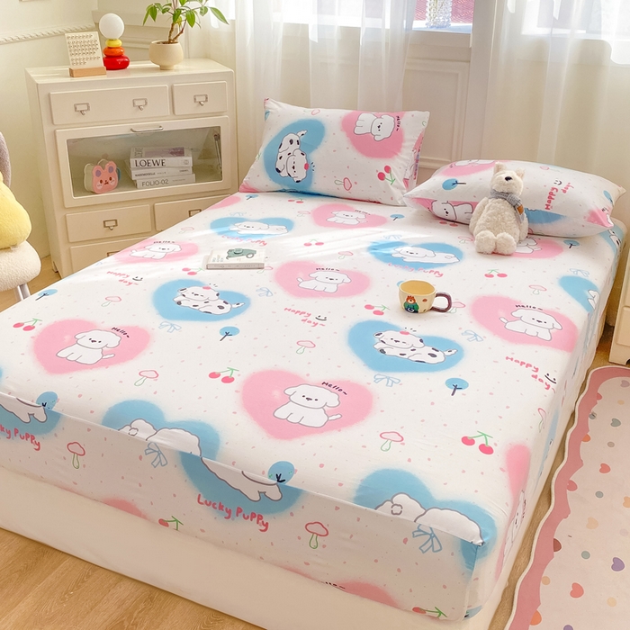 91家纺网 家纺一手货源 找家纺 芷凡家纺 2025新款水洗云朵棉印花床笠 甜蜜宝贝