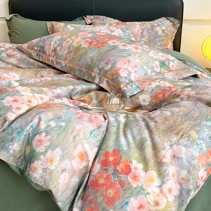 91家纺网 家纺一手货源 找家纺 帛美家纺 2025新款40S莱赛尔天丝棉数码印花四件套 翠玉纹