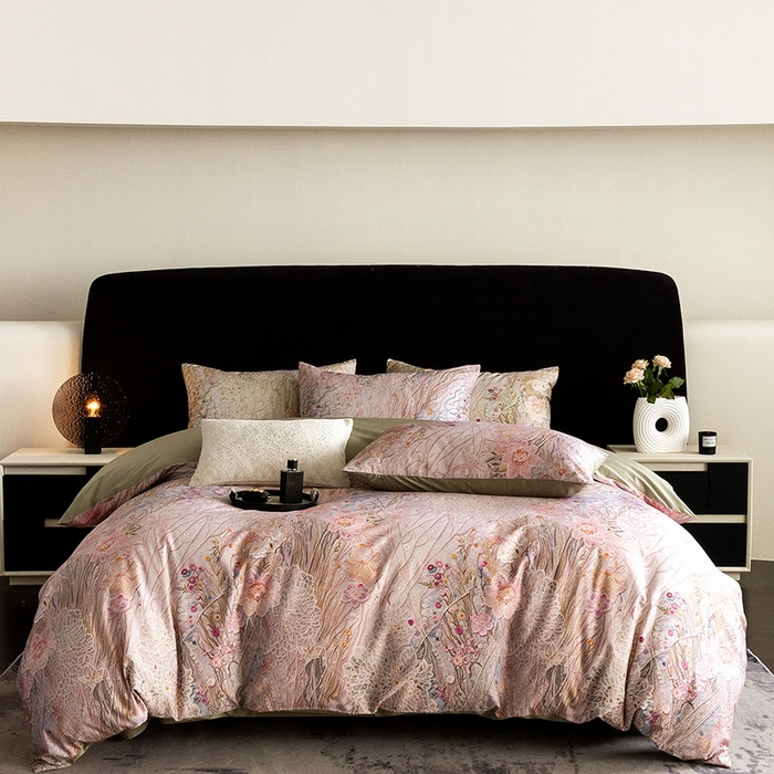 91家纺网 家纺一手货源 找家纺 立奥被业 2025新款60S数码印花四件套四件套 秘境绿