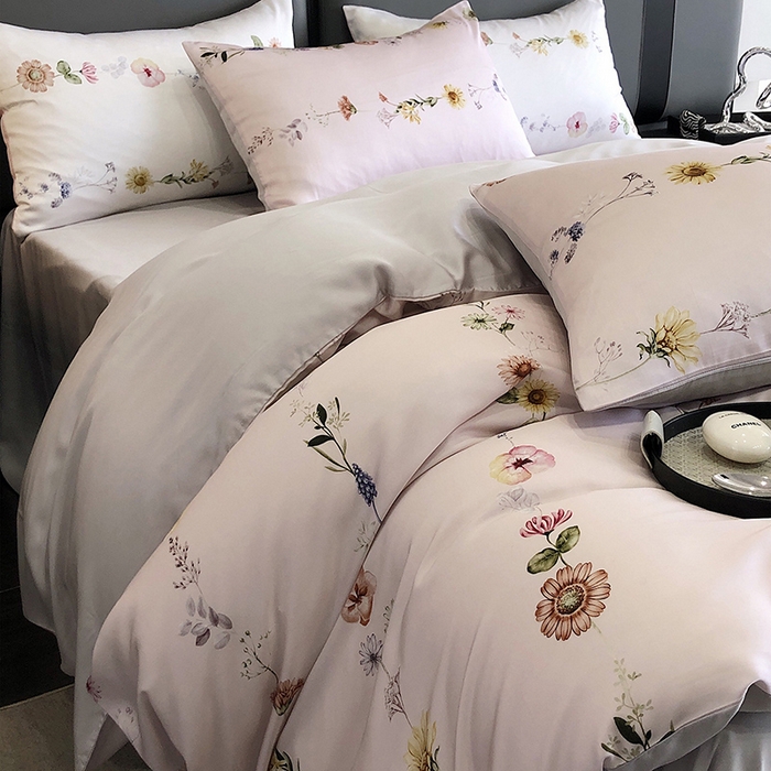 91家纺网 家纺一手货源 找家纺 立奥被业 2025年新款100%兰精天丝四件套天丝数码印花四件套 余梦灰