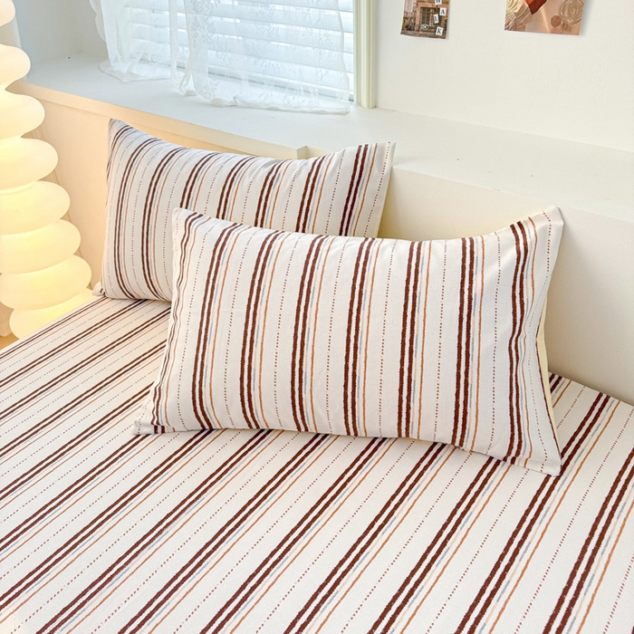 91家纺网 家纺一手货源 找家纺 眠博士2025新款全棉老粗布床单 老粗布床单-条纹咖