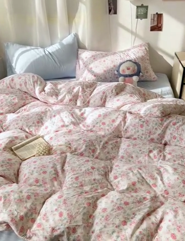 91家纺网 家纺一手货源 找家纺 仟人梦 2025新款水洗棉印花四件套 蔷薇岛屿